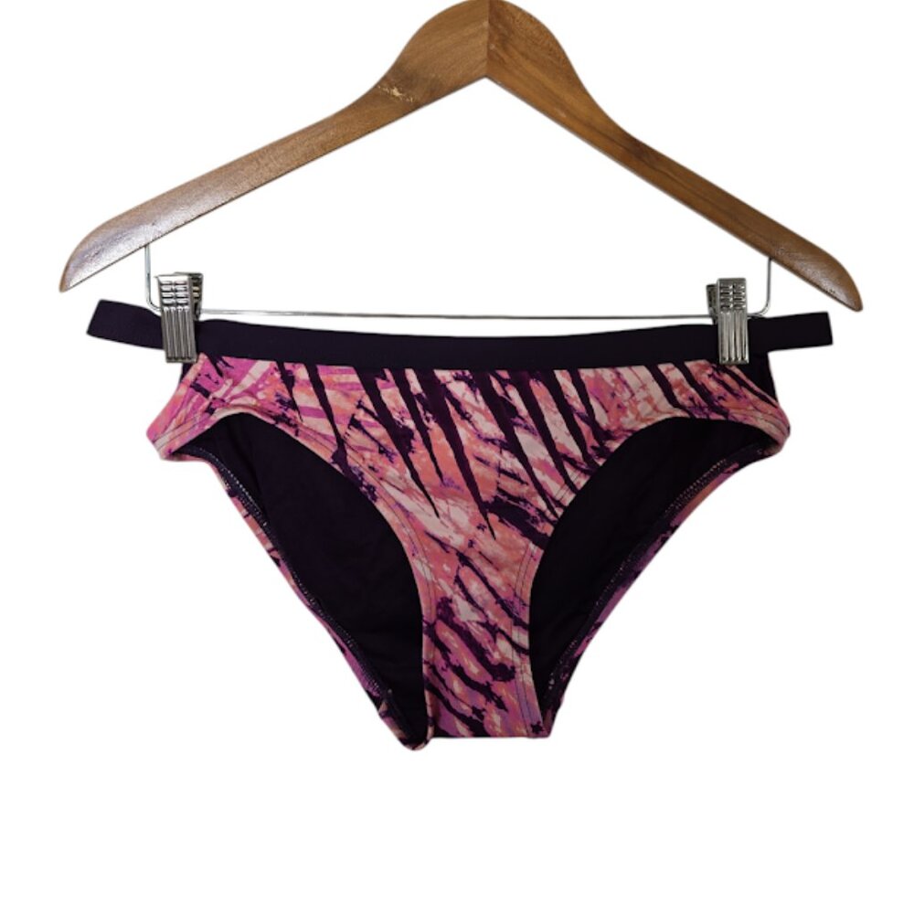 CARMEN MARC VALVO Strappy Rain Forest Bikini Bottoms Size M Purple Pink NWT